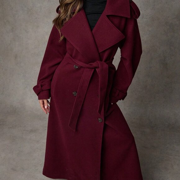 Burgundy Elegant Women's Long Sleeve Longline Jacket - Picture 3 of 7